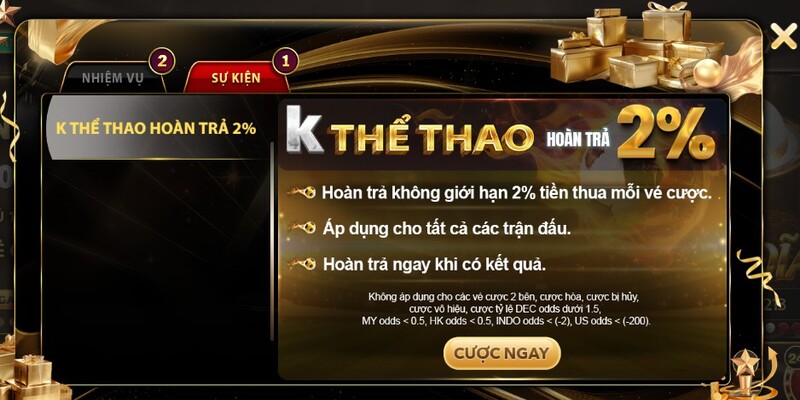 Hoàn trả cá cược hấp dẫn dành cho mọi thành viên của web